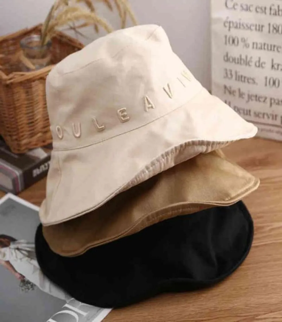 Summer Unisexe Women Letter Broidered Reversible Bucket Hat Men Brown Brown Black Cotton Sun Slogan Slogan Pêcheur Bob Gorro Y22035357481