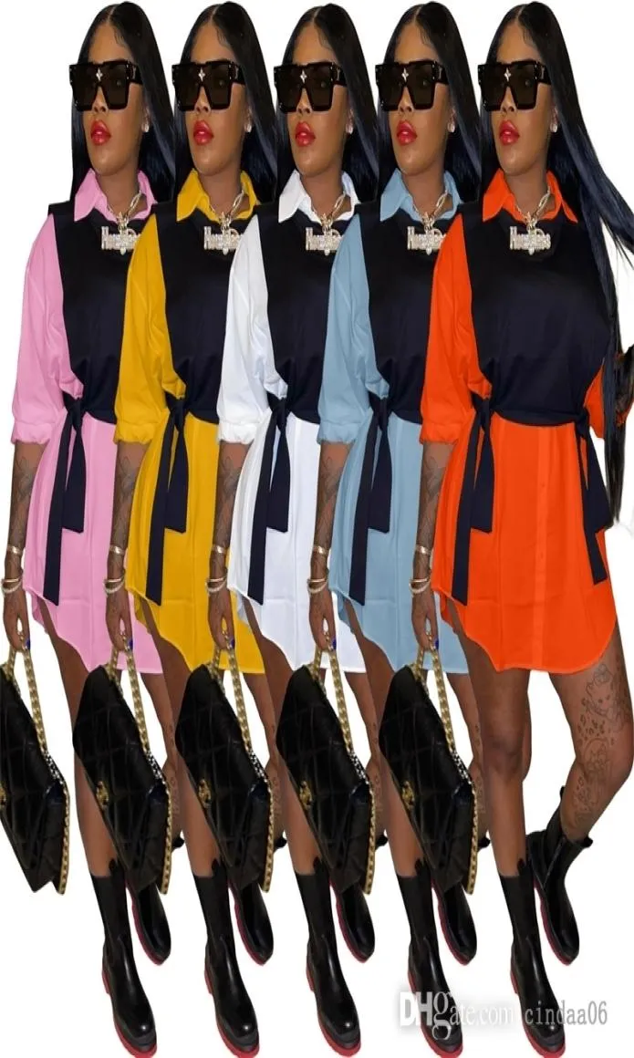 2022 Designerkläder Kvinnors avslappnad skjorta klänning och snörning Västkjol Tvådelat Set Multicolor Sexig plus -storlek outfits9302049