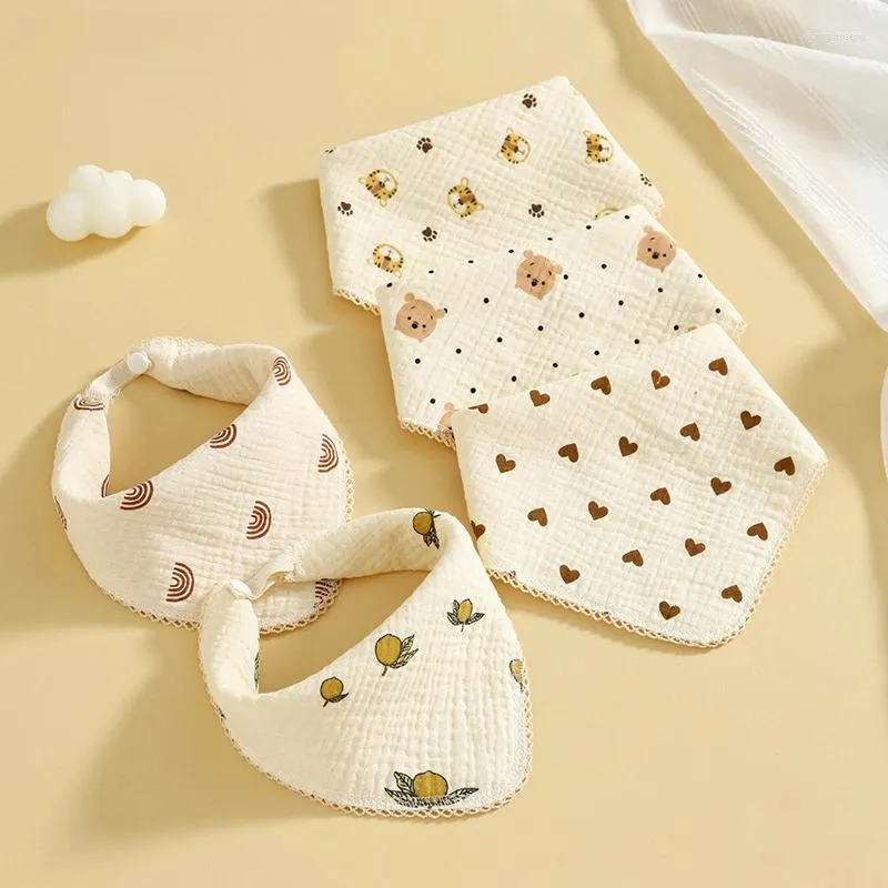 Dekens baby slabbetjes mousseline katoen spul geboren snap button soft cartoon driehoek speeksel speeksel handdoek beurt doek meisjes jongens voeden kwijl