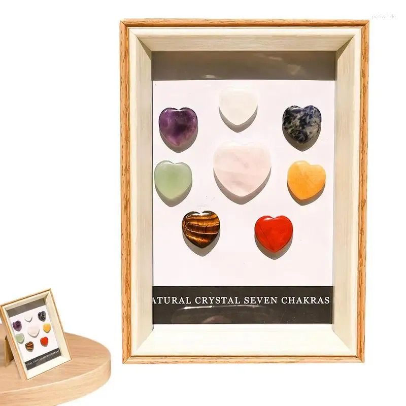 Frames Crystal Gemtones Box Organizer para Stones Storage Rock Collection com 8 cristais em forma de coração Display