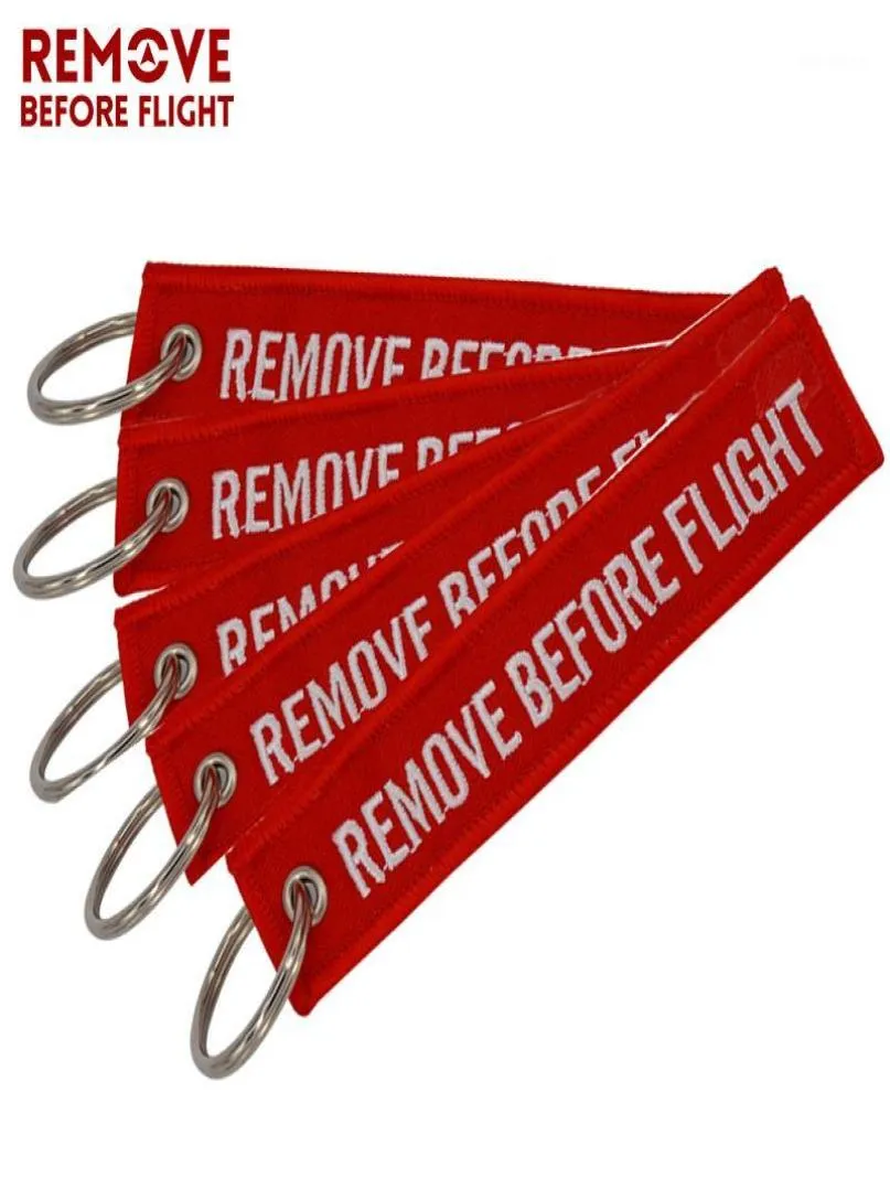 Verwijder vóór de vlucht Chaveiro sleutelhanger voor auto's Red Key Fobs OEM Keychain Sieraden Aviation Borduurketens 5 PCS/Lot12582015