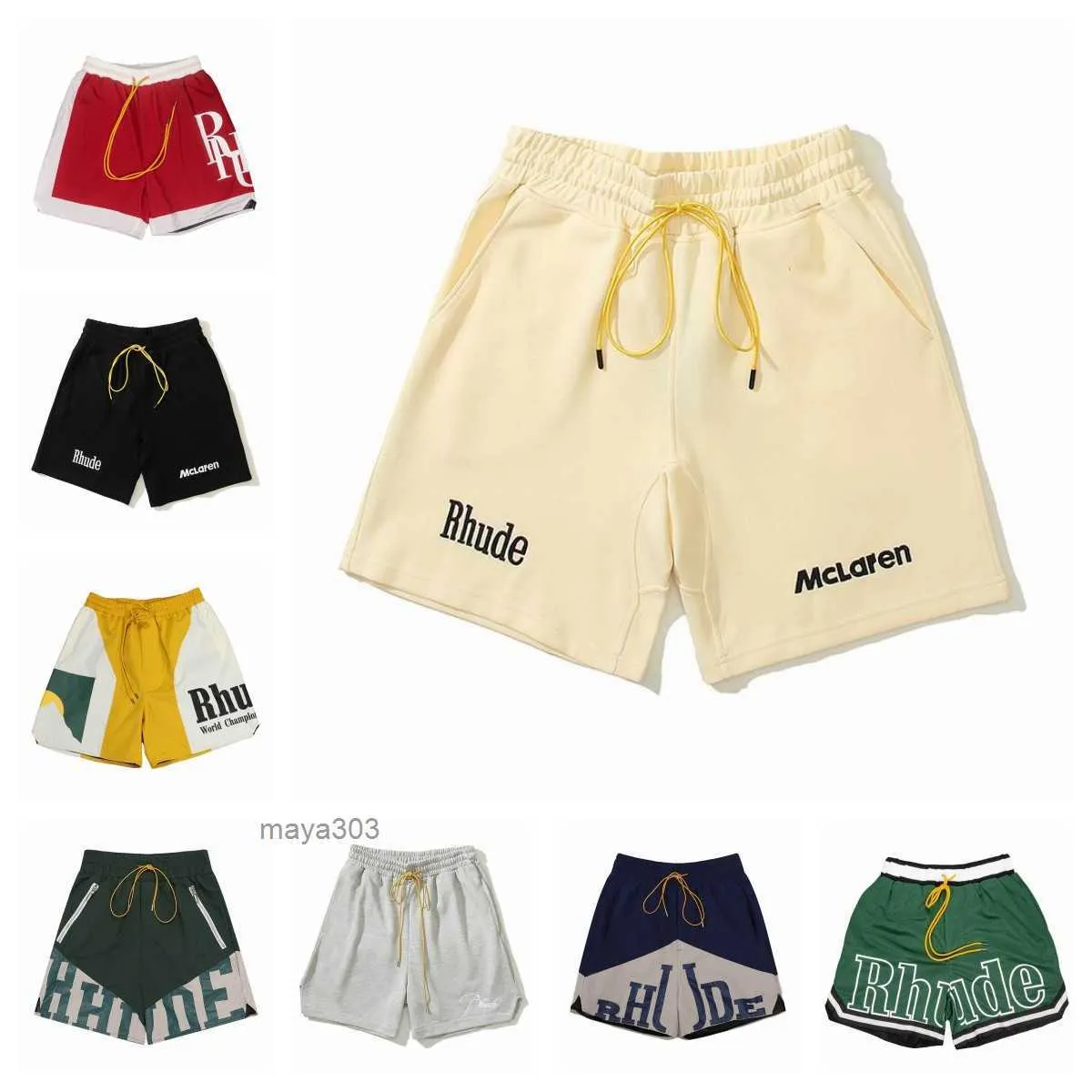 Rhude Shorts Designers Mens Basketball Panel Court Swim Trunks Sweat Senna Flight Yachting Short Bottoms Blue Green Black 8zy6