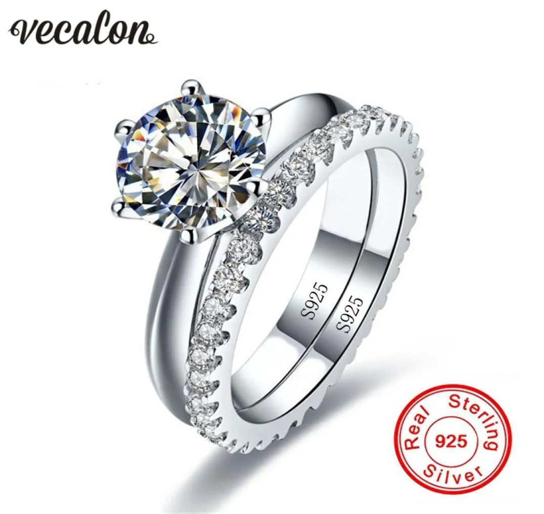 Vecalon Fine Jewelry Real 925 STERLING Silver Infinity Ring Set Diamond CZ Engagement Bands de mariage Anneaux pour femmes Bridal Gift7746186