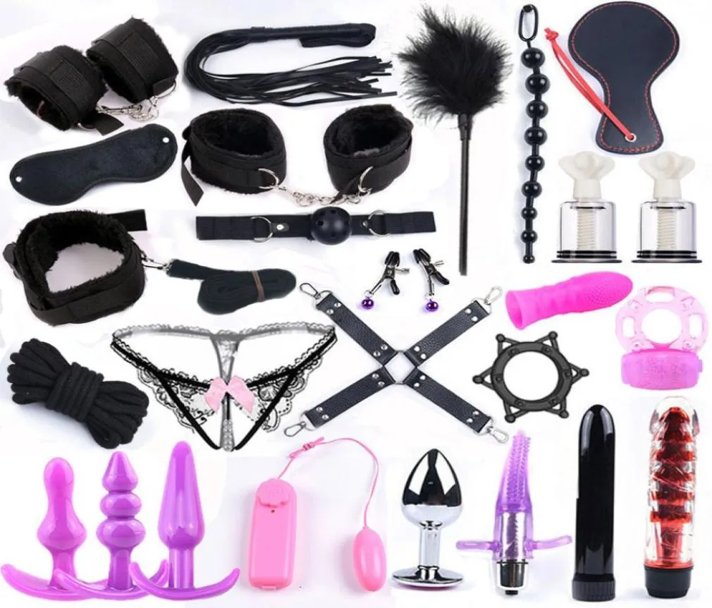 25 PCs Toys de sexo para mulheres jogos adultos Hand s chicote bocal gag corda de metal plug bdsm Bondage Conjunto de contas de plug plug vibrator Y1913719443