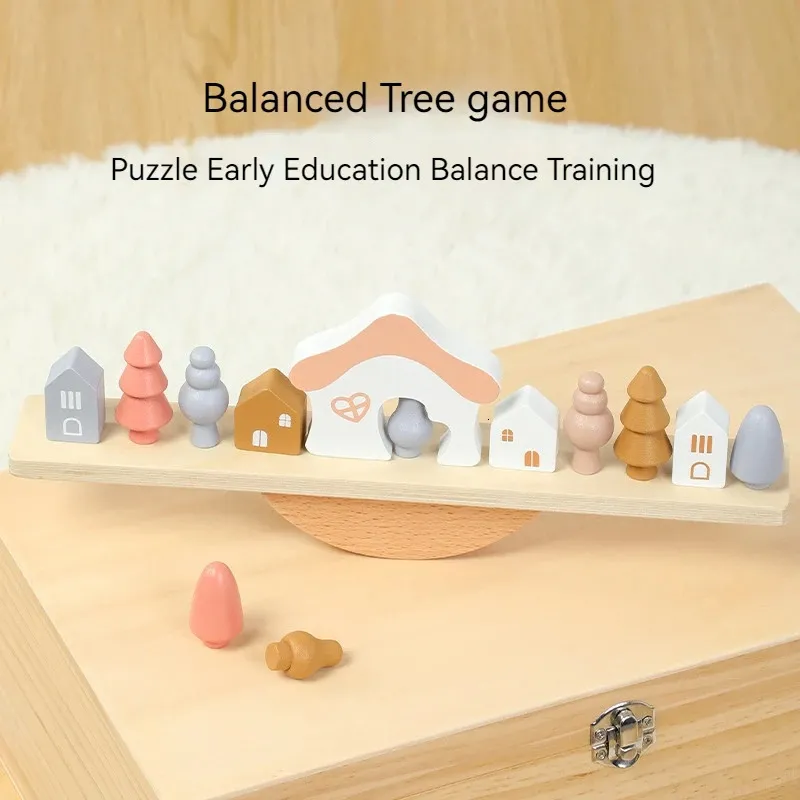 Balance Games Puzzle Toys Montessori Early Education Stacking Game Wood Forest House Block upplysningsleksak för barn gåva 240509