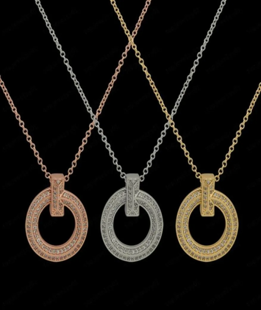 Luxury circle full diamond pendant necklace designer Cshaped half diamond earrings stainless steel couple Christmas gift with ori5749090
