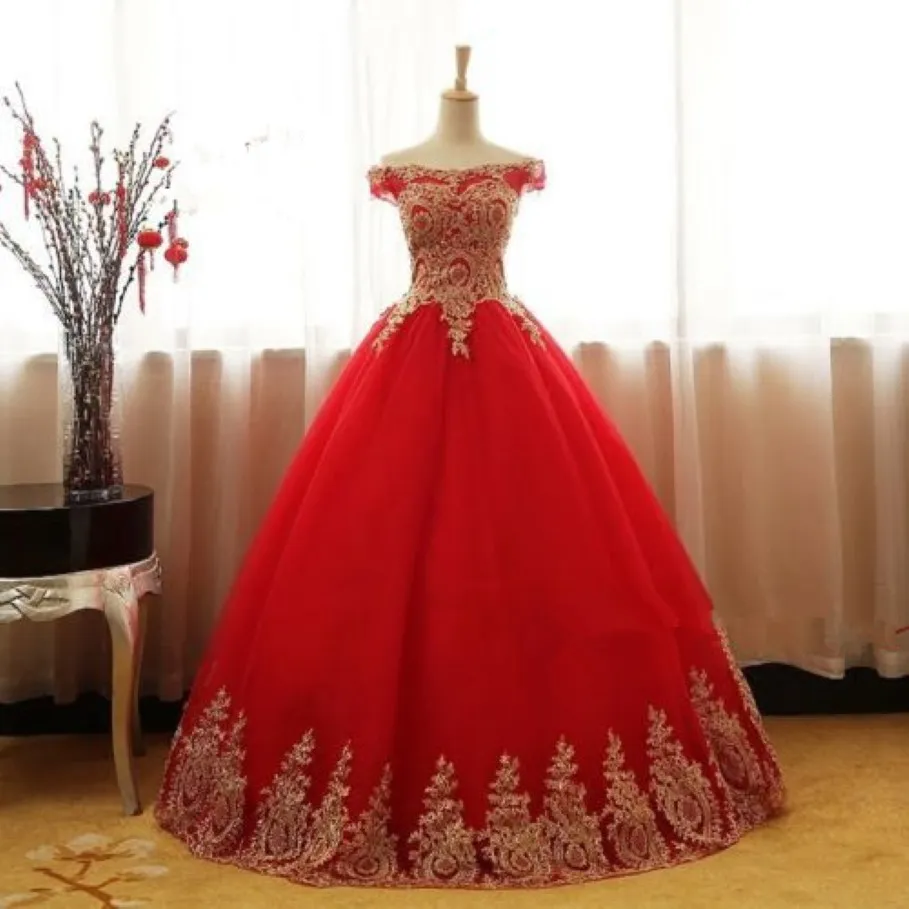 2021 Ball Sweet 16 Quinceanera Dress Gold Appliques Crystal Formal Party Gown Vestidos De Anos QC1260 339L