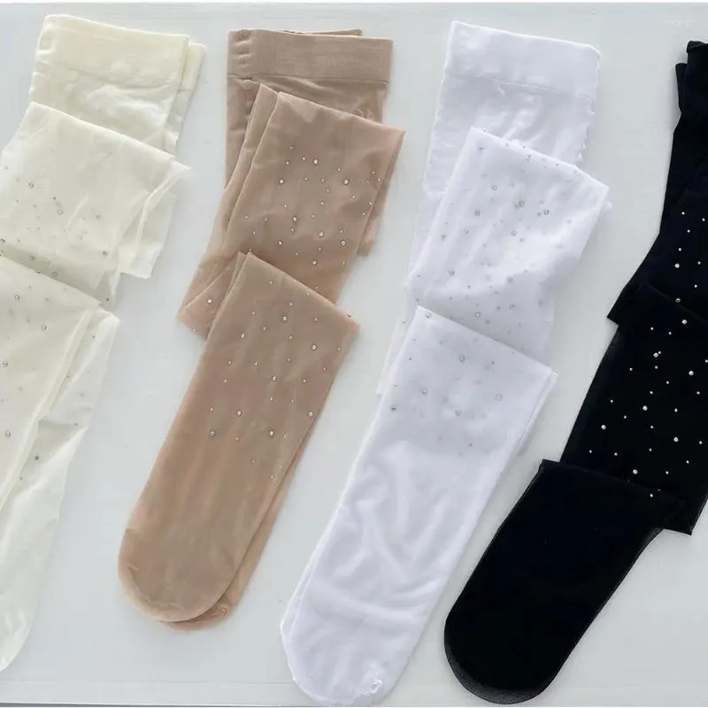 Frauen Socken Leggings Strassstrumpfhosen süßer schwarz weißer Netzstrümpfe Solid Farbe Harajuku Bling