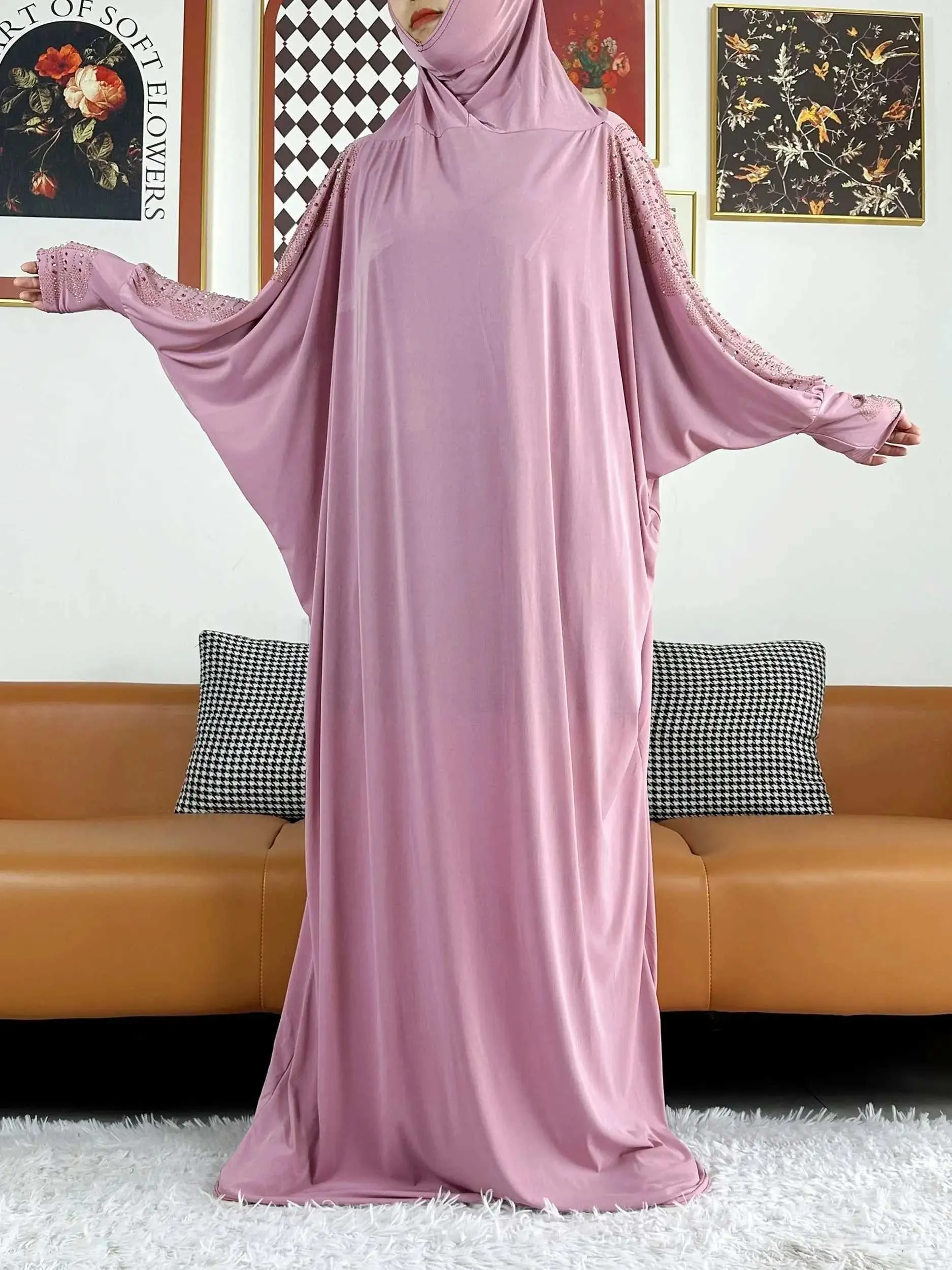 Ethnic Clothing New One Piece Ramadan Muslim Prayer Hijab Garment Women Casual Hooded Abaya Full Cover Long Slve Dress Islam Dubai Modest Robe T240510