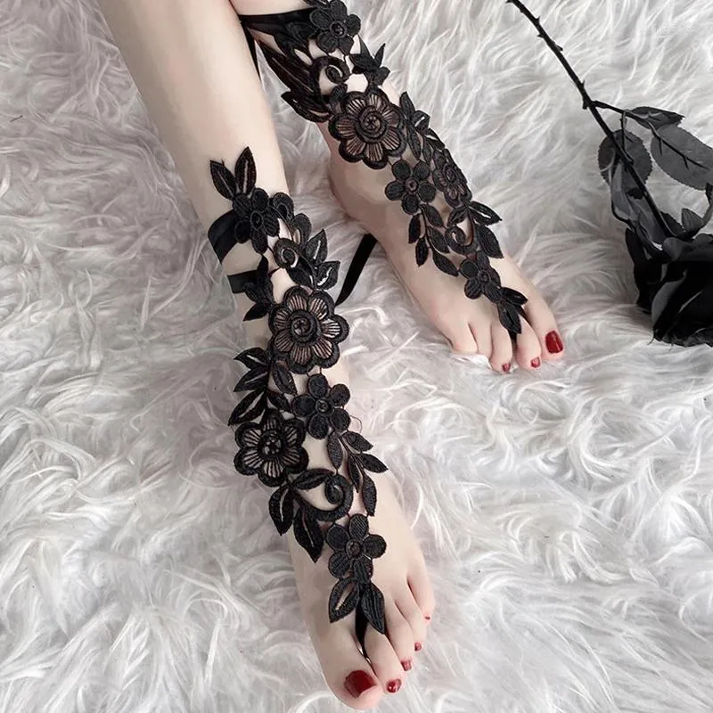 Chaussettes de femmes bases basses bas de fleurs en dentelle Lace-up Foot Ring Lingerie Elegant Hollow Out Cover Underwear Accessoires