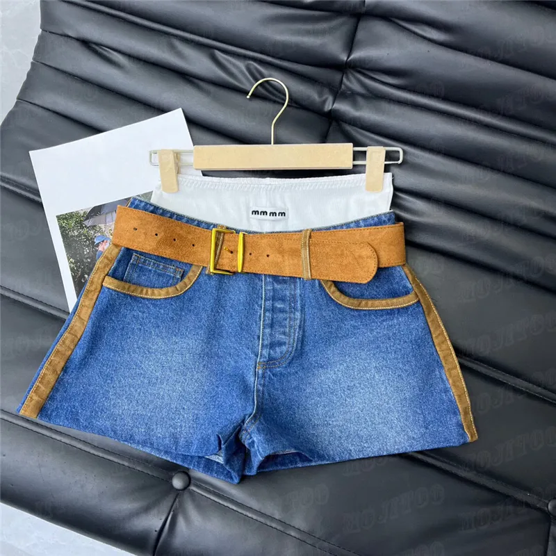 Broderade kvinnor denim shorts två bit med bälte sommardesigner casual short byxa high street jeans mini shorts kläder