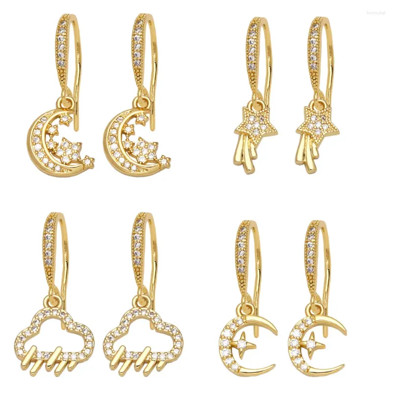 Boucles d'oreilles en peluche Cuivre Copper Zircon Moon and Star Drop For Women Girls Gold plaqués Hooks Huggie Fashion Jewelry Ersz37