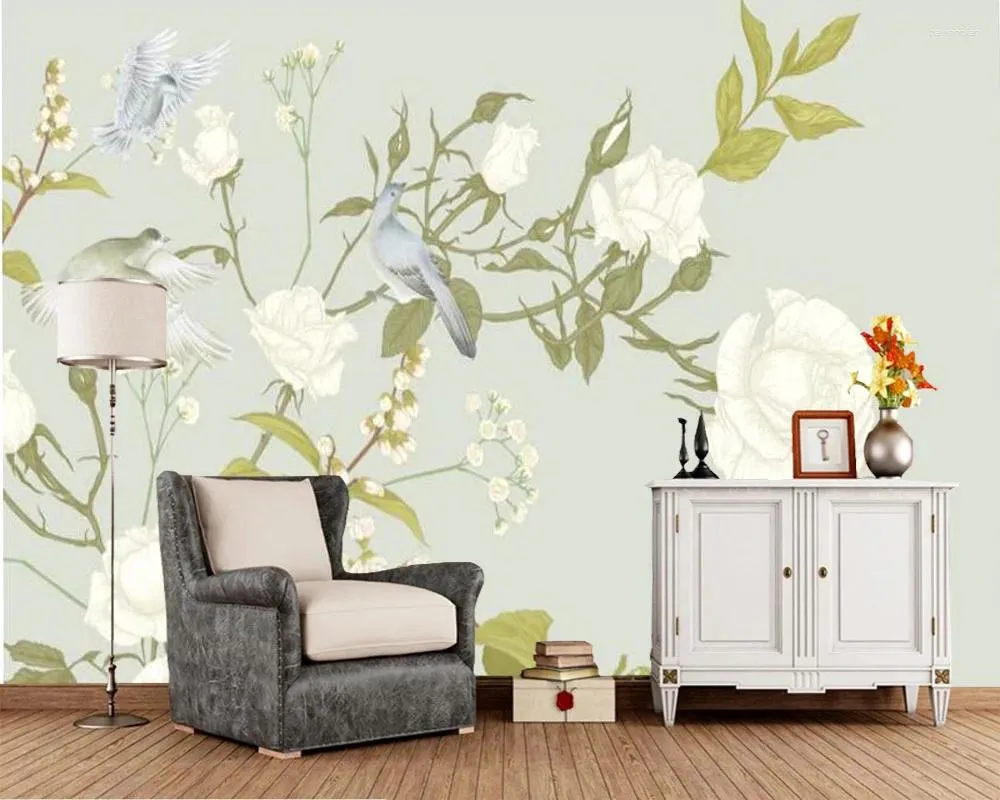 Wallpapers Papel De Parede Custom Tropical Plant White Flowers Wallpaper Mural Living Room Tv Wall Bedroom Home Decor