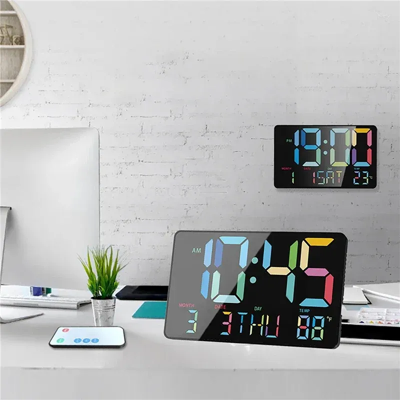 Wall Clocks Colorful Digital Clock Temperature Date Week Multifunction Electronic Alarm Home Hanging Large Led