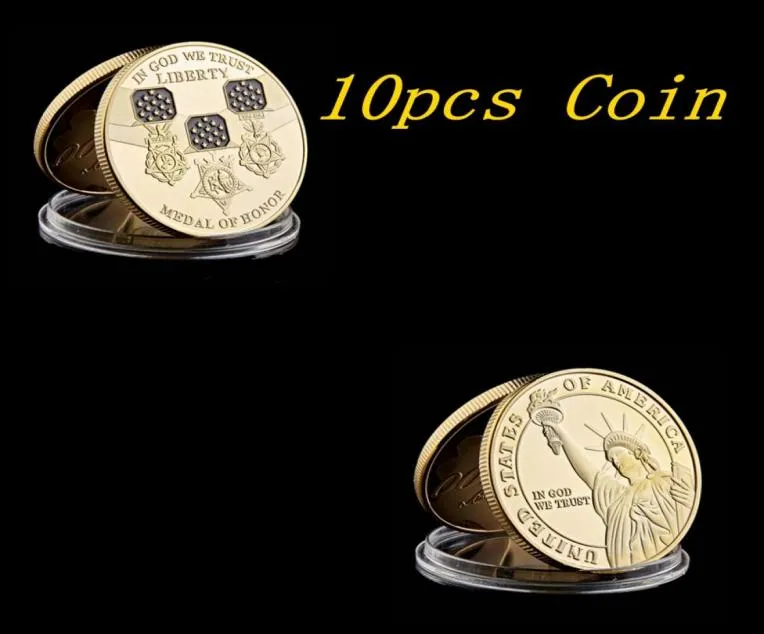 10pcs artesanato une estados da América em Deus Nós confiamos 24k Gold Medal Honor Liberty Symbol Challenge Coins9989165