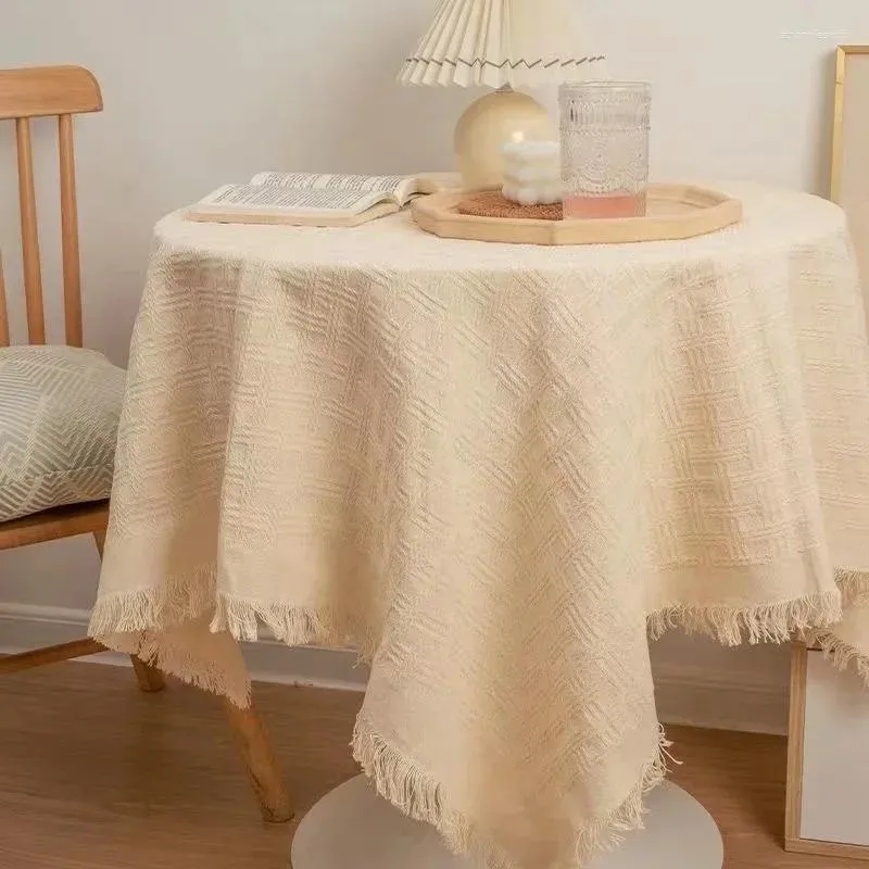 Table Cloth Beige Retro Knitted Long Tea Dining Cover Sofa Simple And High-end Birthday Decoration ECLing32