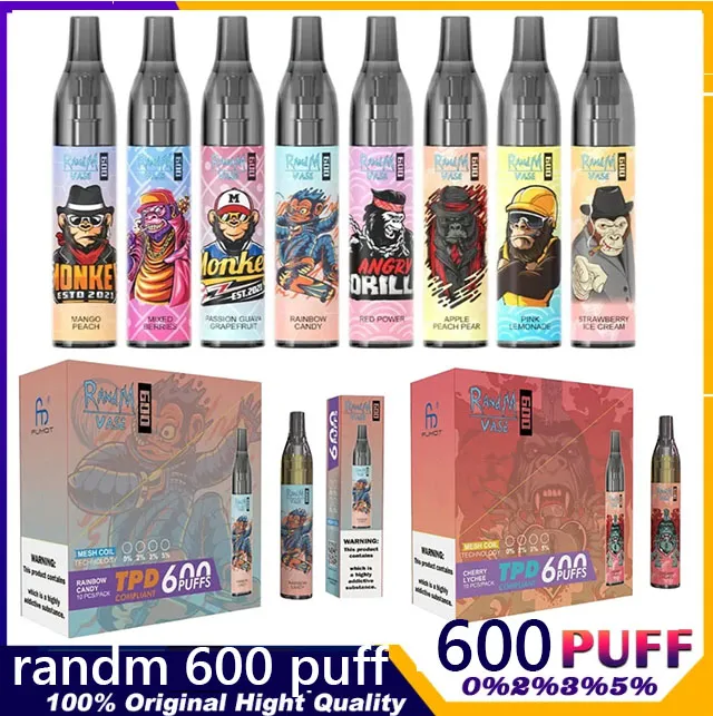 Fumot Randm wazon 600 Puffs Vape Do jednorazowy papieros 2 ml cewka z siatki 20 smaków dostępnych z światłem RGB