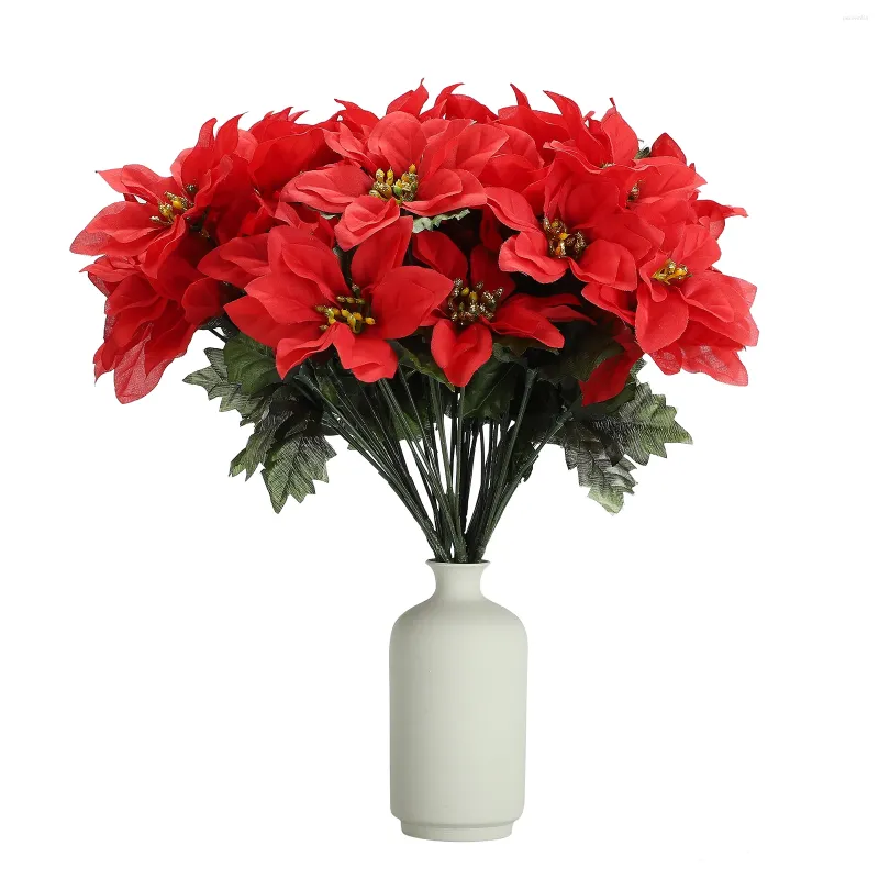 Decorative Flowers Christmas Artificial Poinsettia Bushes Flower El Simulation Fake Party Festival Supplies Leaves Xmas Decor