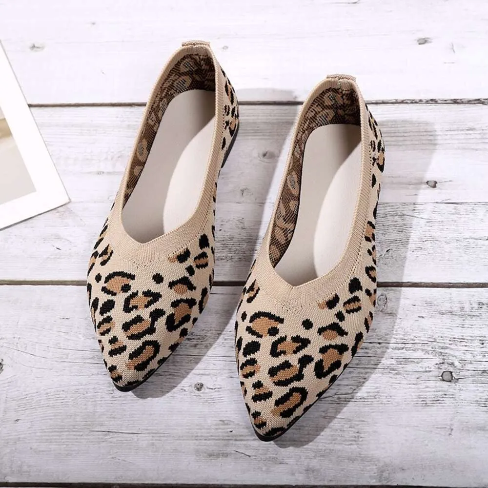 Elegant Houndstooth Sticked Ballet Flats Woman Point Toe Toe Mesh Moccasins Ladies Big Size Leopard Loafers Mjuka körskor