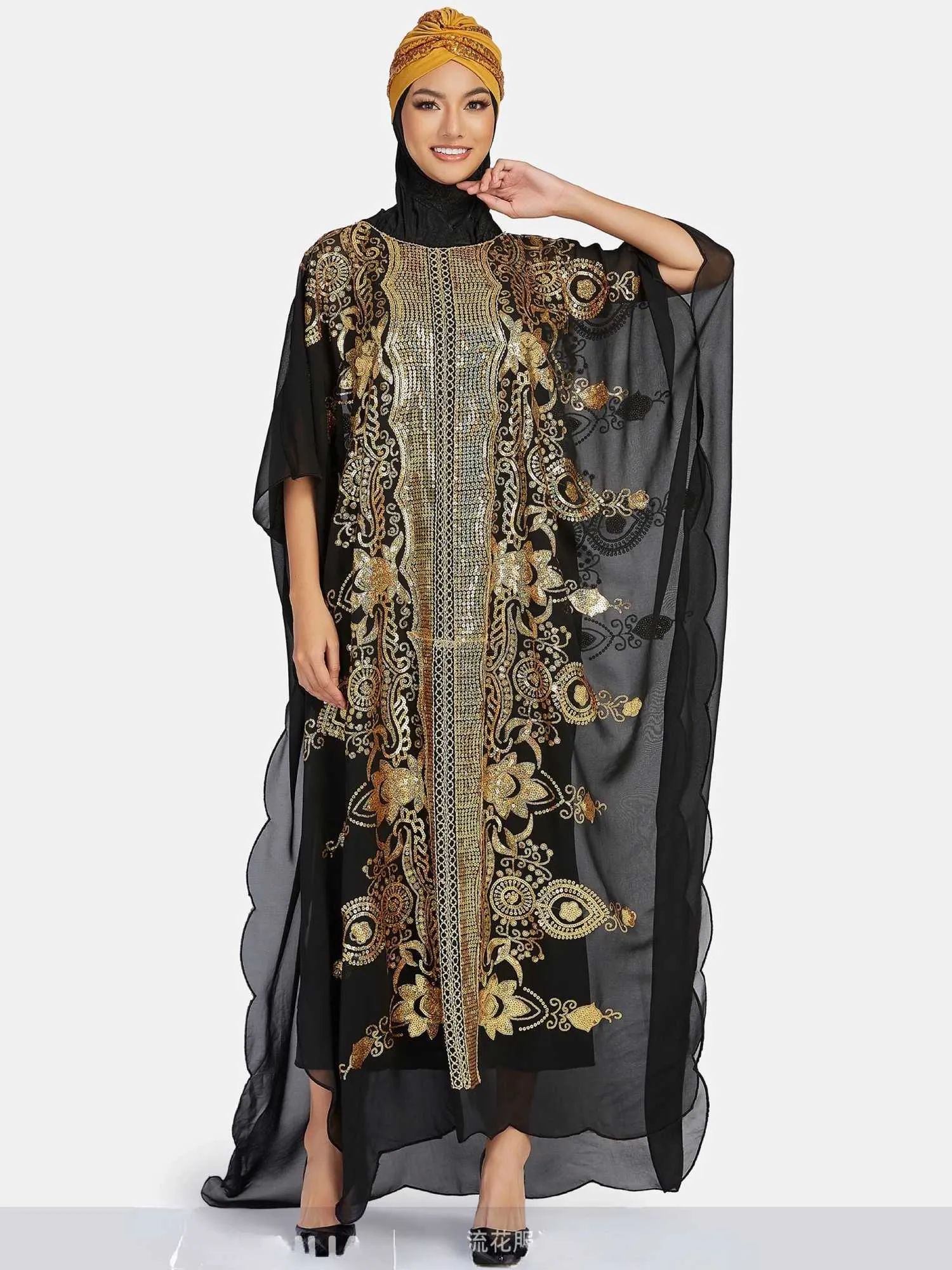 Etniska kläder Abayas för kvinnor Dubai Luxury Chiffon Sequined Spring Muslim Fashion Dress Caftan Marocain Wedding Party Eccesions Djellaba T240510
