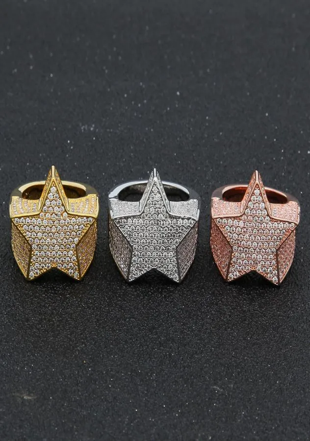 Copper Gold Silver Gangle Color Plated Quality Star Star Forme Hip Hop Rotements de bijoux pour hommes Iced Out Diamond Rings9699433