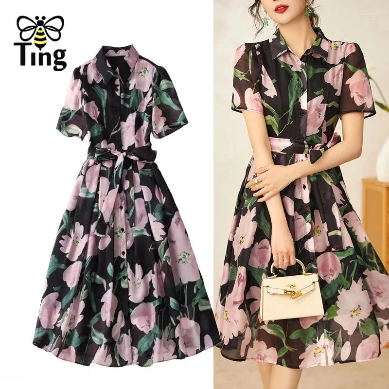 Vestidos de fiesta tingfly vintage elegante estampado floral camisa de pecho de pecho