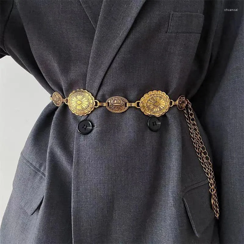Cinture catena in vita in metallo vintage per la decorazione piccante della cinghia etnica della tempesta di alta fascia femminile