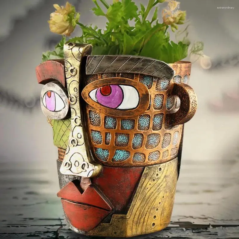 Vase Kitchen Resin Planter Abstract Face Vintage Women Head Pot for Indoor Outdoor Plants Gusulents Herbs Home