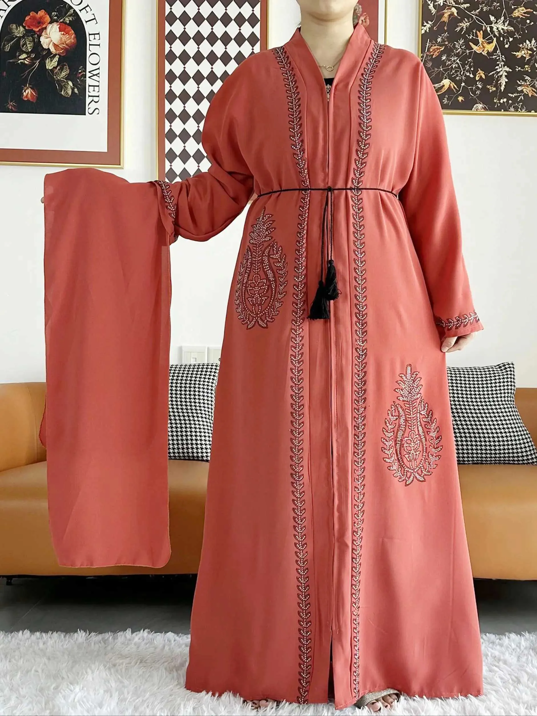 Roupas étnicas 2024 Vestidos elegantes de verão de verão Dubai Roupa de partida longa SLVE chiffon Dashiki Mullim Mull Robe Open African ABAYA Roupas T240510