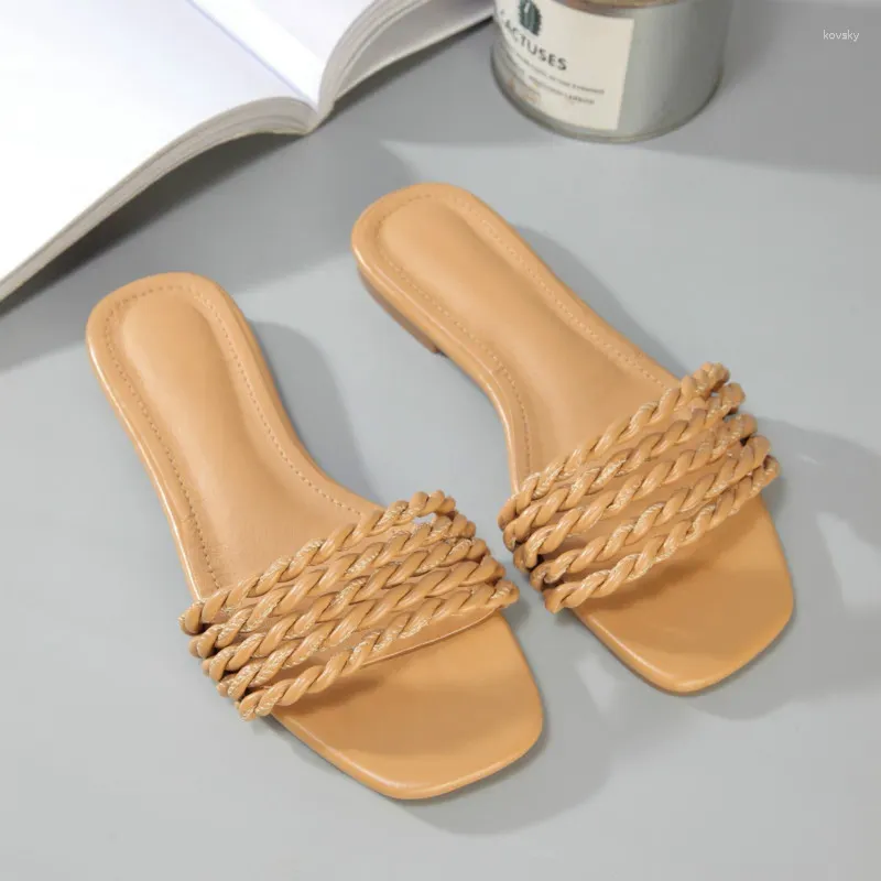 Slippers 2024 Fashion Weave Women Open Toe Flat With Casual Shoes Woman Glisses Summer Soufflent Bopdoor Flip Flip Flip