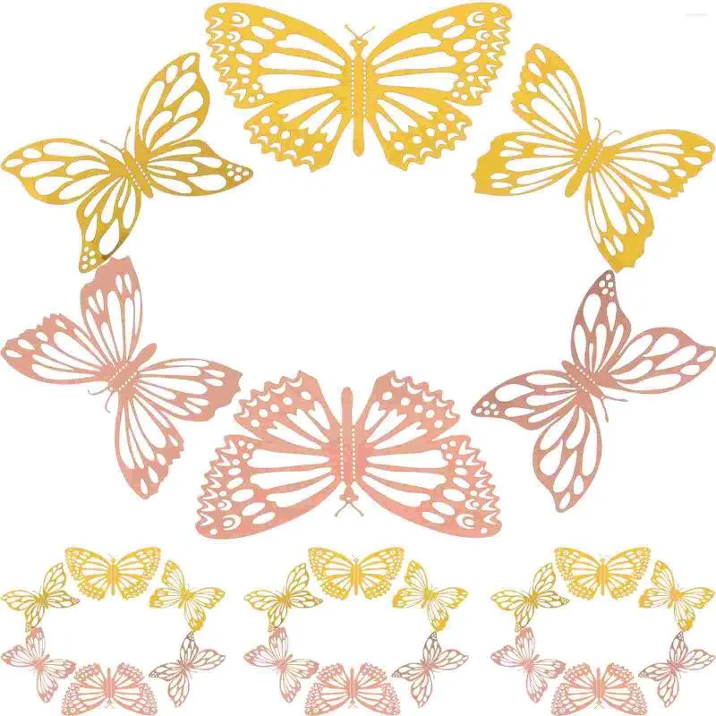 Fleurs décoratives 48 PCS DIY Papillons décalcomanies 3D Butterfly Accureurs Accessoires Mur d'ornement pour l'emballage cadeau petit