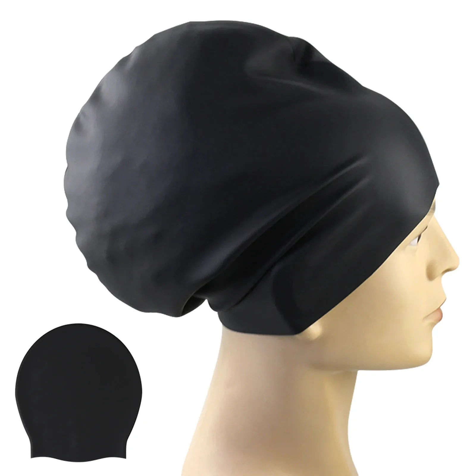 Kvinnors anti -slip Hållbart långt hår Dreamlocks Sticked Bolvad Stretchable Swimming Hat Curled African Weaving Waterproof 240507