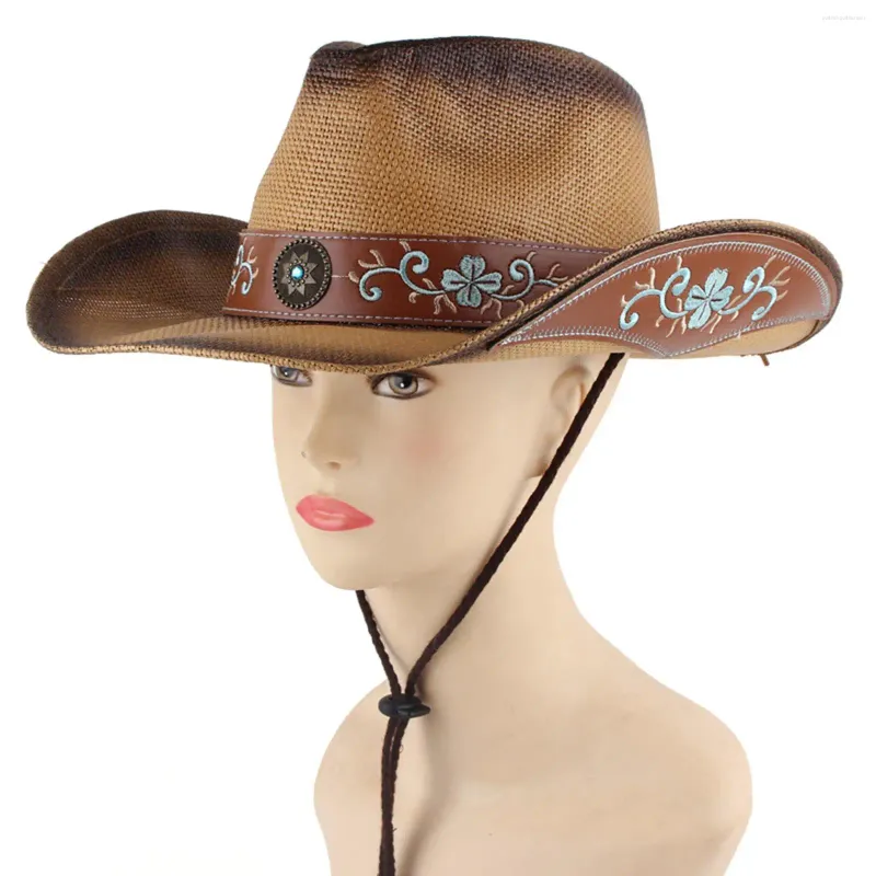 Berretti cappello da cowboy a largo roll up brim con cordino vento ricami leggeri floreali donne cappelli da sole per le vacanze escursionistiche viaggi