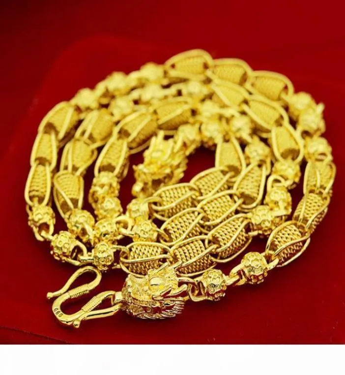 Perle lourde de transport lourde 48g 24k Dragon Real Yellow Solid Gold Men039s Collier Chaîne de tronc 5 mm Bijoux Lettrage Mintmary 9955322