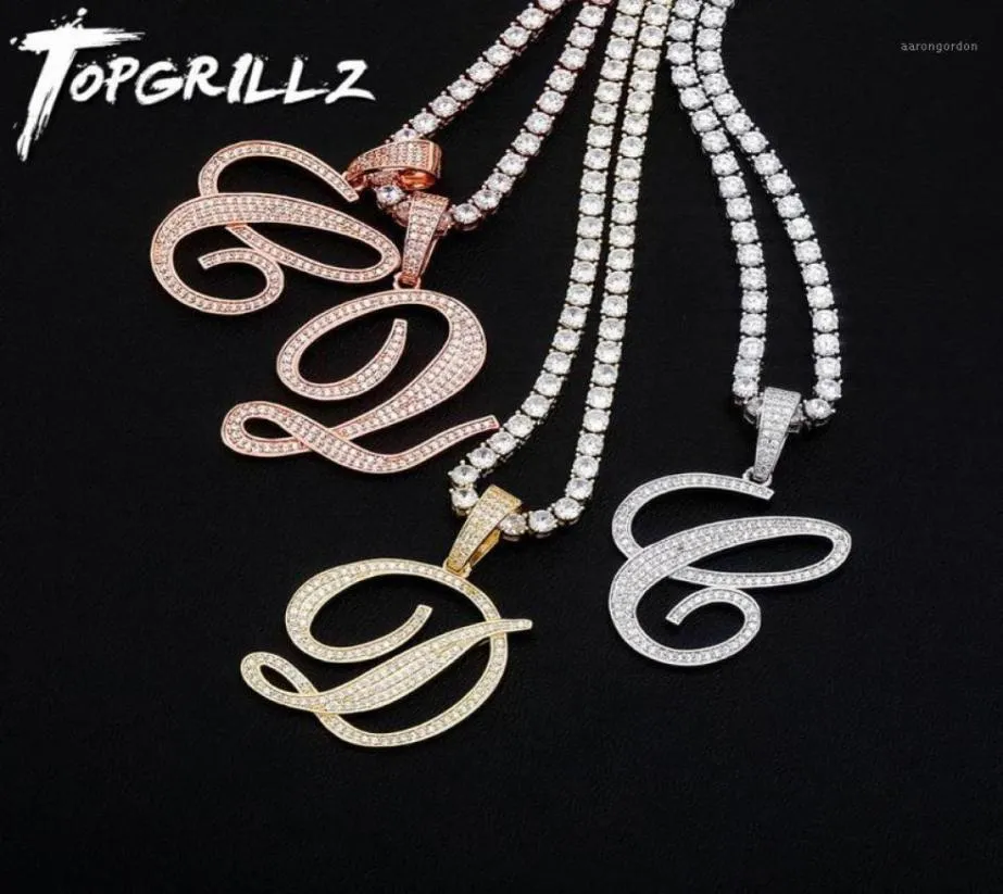 Pendant Necklaces TOPGRILLZ 2021 AZ Bigger Size Cursive Letters Name Iced Out Cubic Zirconia Hip Hop Fashion Charm Jewelry For Gi4836652