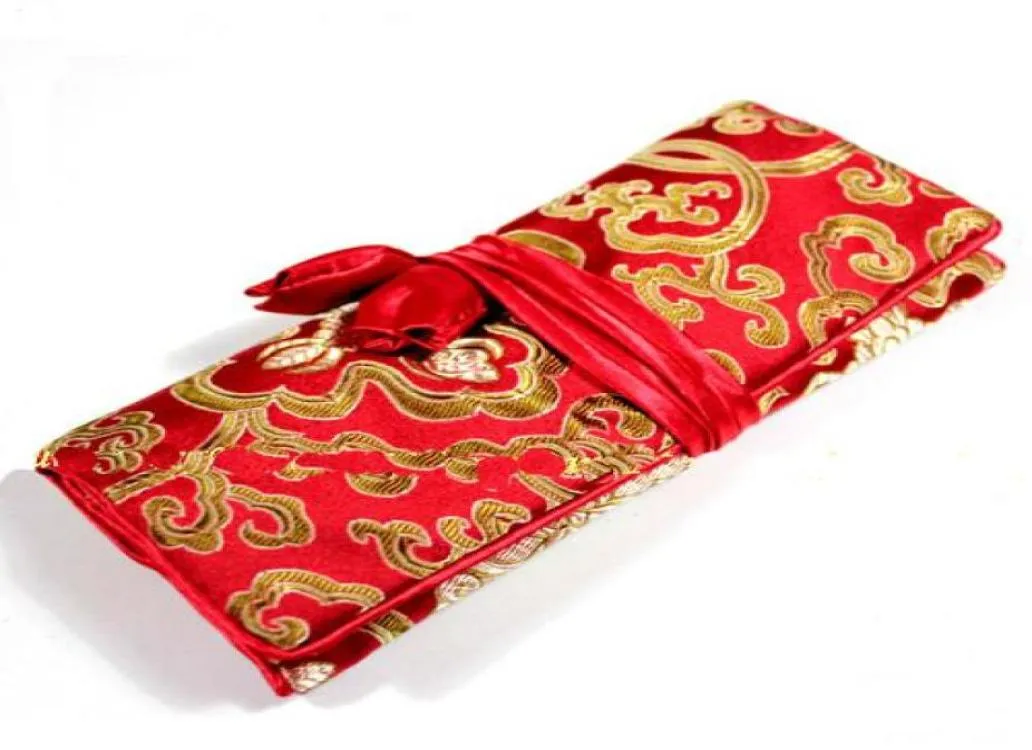 Blomma Silk Fabric Roll Travel Jewelry Cosmetic Bag Women Present Foldning Makeup Storage Bag Portable 3 Zipper Pouch DrawString Bag4818622