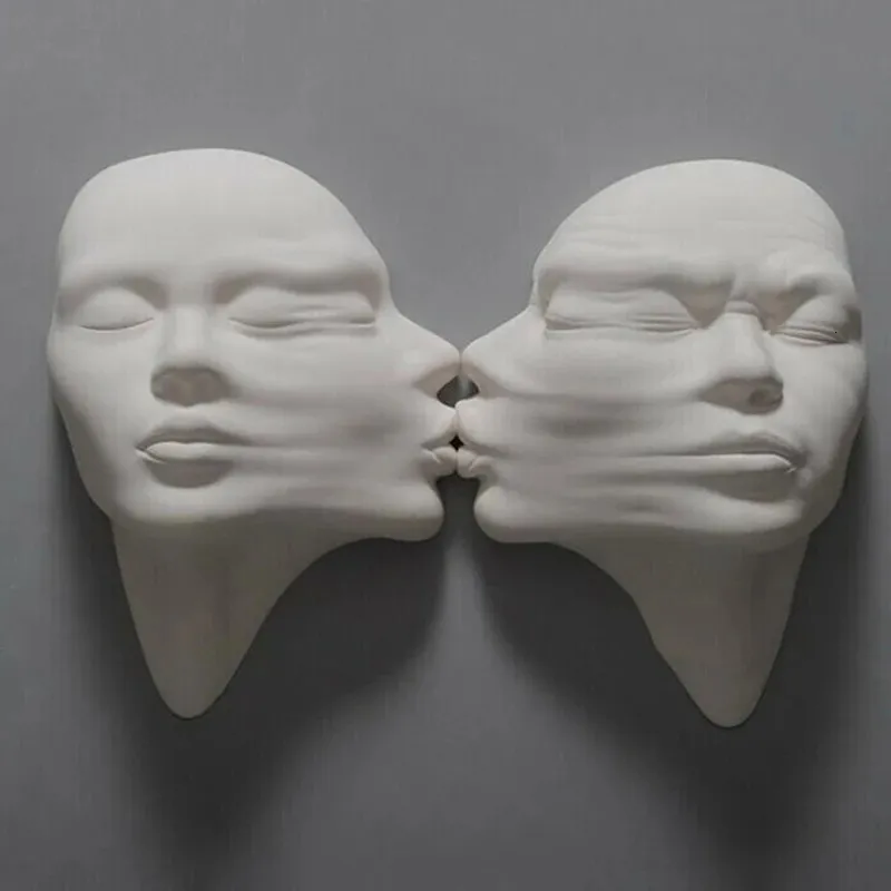 Résumé Face humain Mur Pendant Résine Expression Sculpture Art surréaliste Ornement Ornement Face Jardin Résumé Masque Décoration 240510