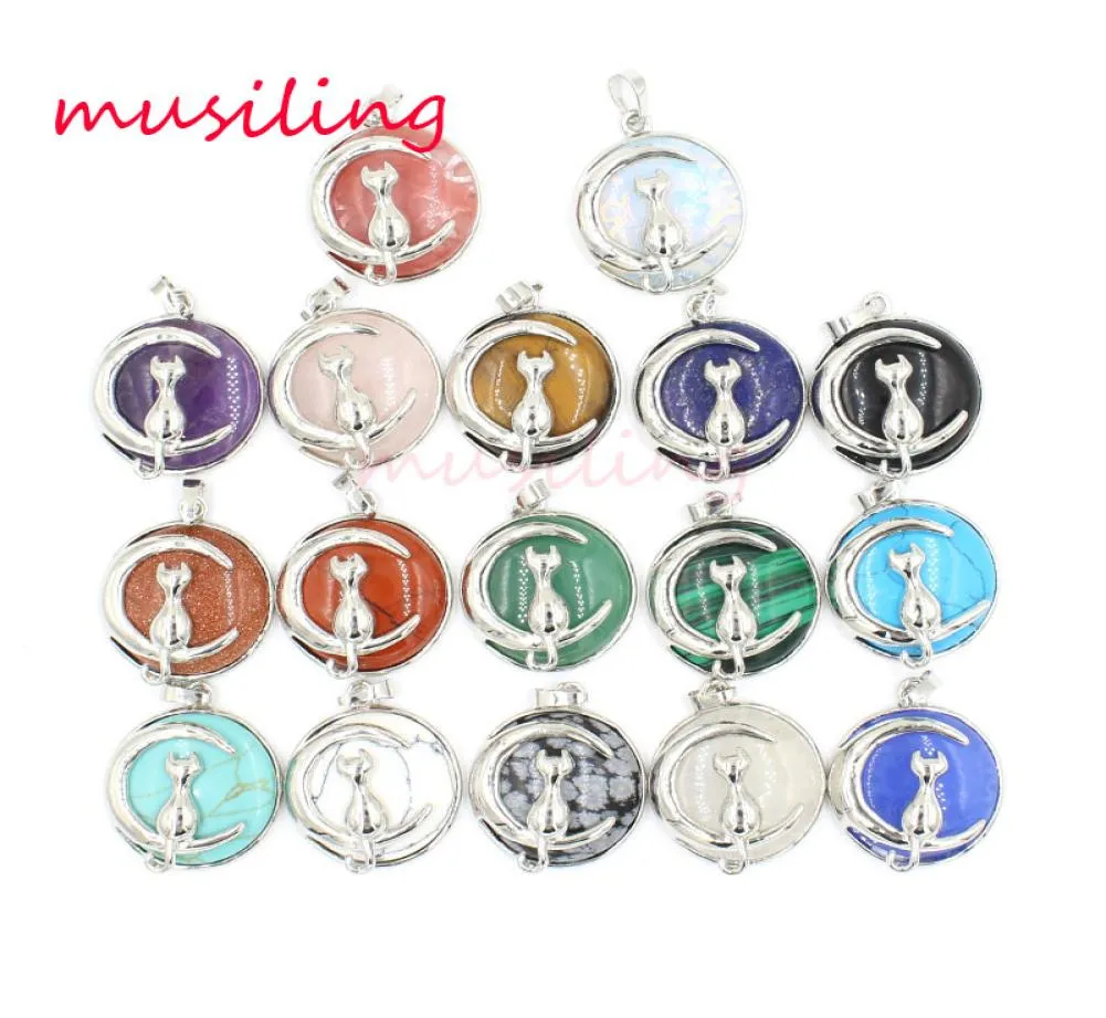 Pendants de lune et de chats bijoux pendule pour les femmes en pierre naturelle charmes de cristal de guérison européenne chakra wicca sorcière amulette mode J3746121