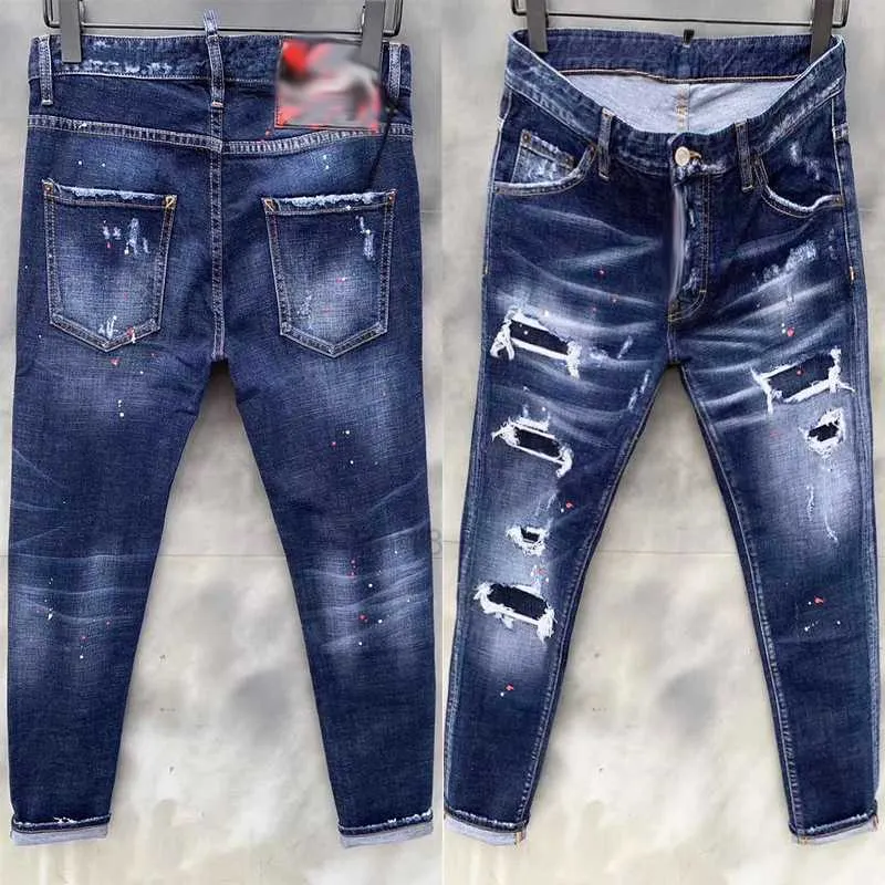 Herren Jeans Herren Jeans Blue Black Ripped Hosen Beste Version Skinny Broken Italien Style Bike Motorrad Rock Jean4e9y