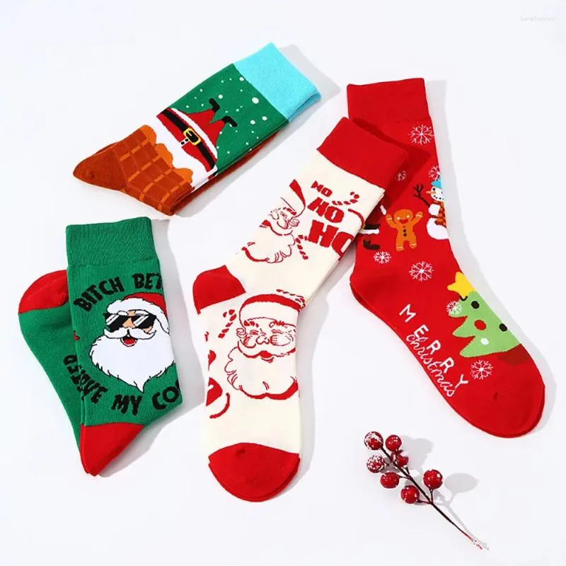 Chaussettes de femmes Santa Claus Mid Tube Snowflake Elk Printing Coton Unisexe Style de Noël Hosiery Chevole 2024