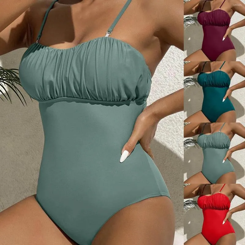Swimwear féminin Sexy Femmes Soirée Porte de poitrine enveloppées de maillot de bain enveloppées de couleur Solie Backless Beach Wear Wester Summer Vacation Monokini