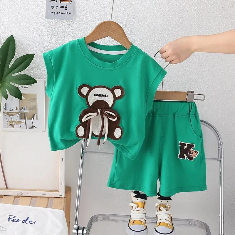 Set di abbigliamento 2024 Designer Baby Boy Assumenti estivi di 18 mesi per bambini Cartoon Ot-Neck Pullover Sleeveless e Shorts Boys Outfit