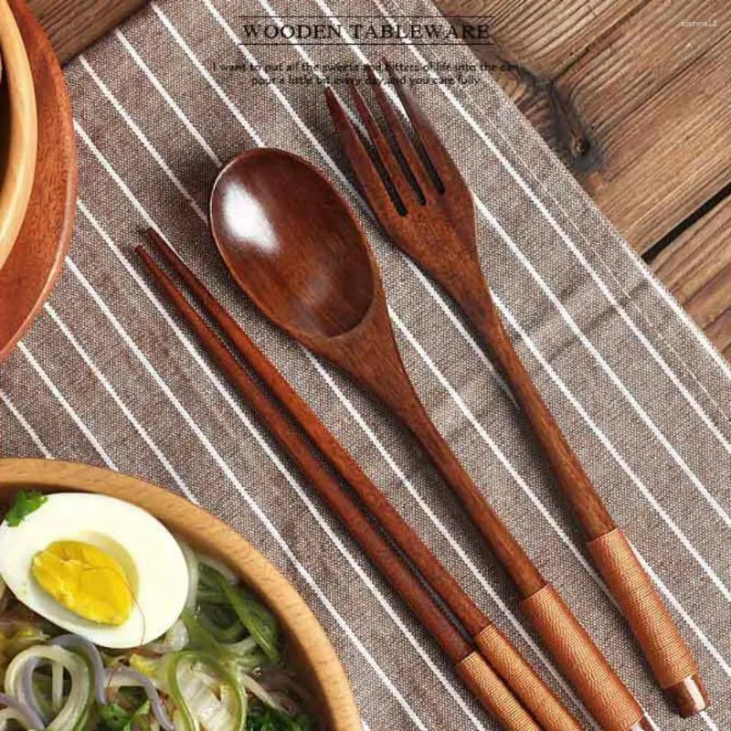 Ensembles de vaisselle à fourgons à fourchette à fourchette de fourchette portable Couvriers en bois de voyage