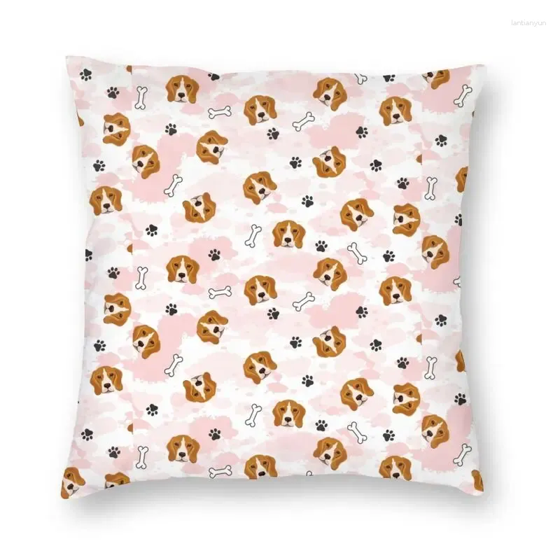 Pillow Beagle Dog With Paws Bones Design Cover Print Cute Puppy Throw Case For Sofa Fashion Pillowcover Home Decoration