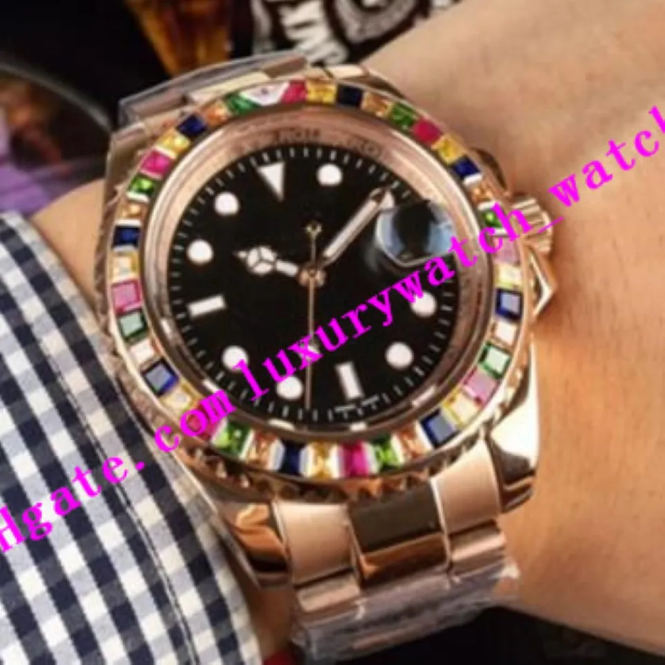 Luxury Watch Ultima versione 2 Stile uomini Guarda 40 mm Rainbow Diamond Bezel 116695 Bracciale in acciaio rosa in acciaio automatico SAPPHIRE LU 343X