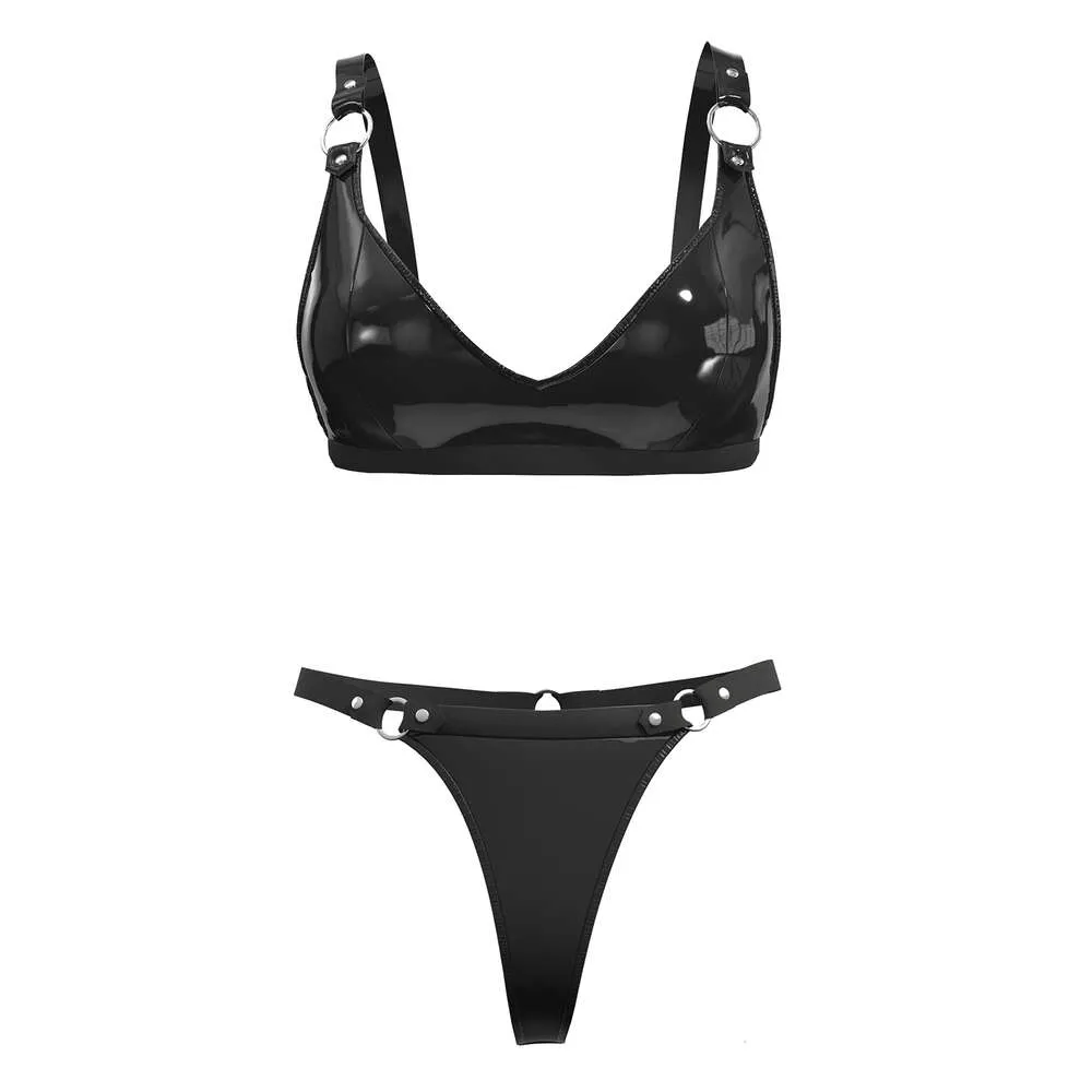 Femmes Lingerie Set Wetlook Sous-vêtements en cuir fausse érotique haut-élastique en dessous des shorts sans fil sexy sans pad bra sexi costumes de combinaison