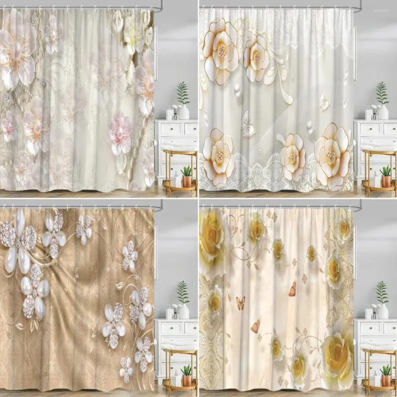 Duş perdeleri çiçek lüks perde nordic zarif modern kelebek peyzaj lotus yaprağı bitki polyester kumaş banyo dekor