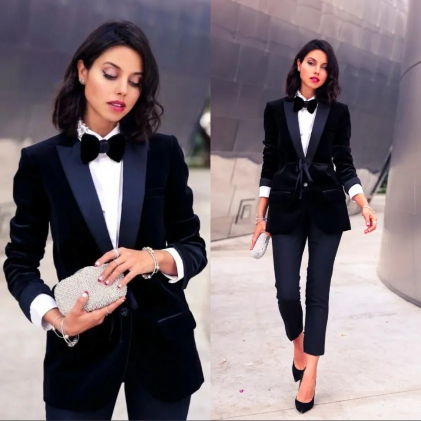 Velvet Women Prom Suits Peaked Lapel Lady Office de oficinas para el invitado de la boda Slim Fit Night Formal Blazers Two Pieces Jackets 266m