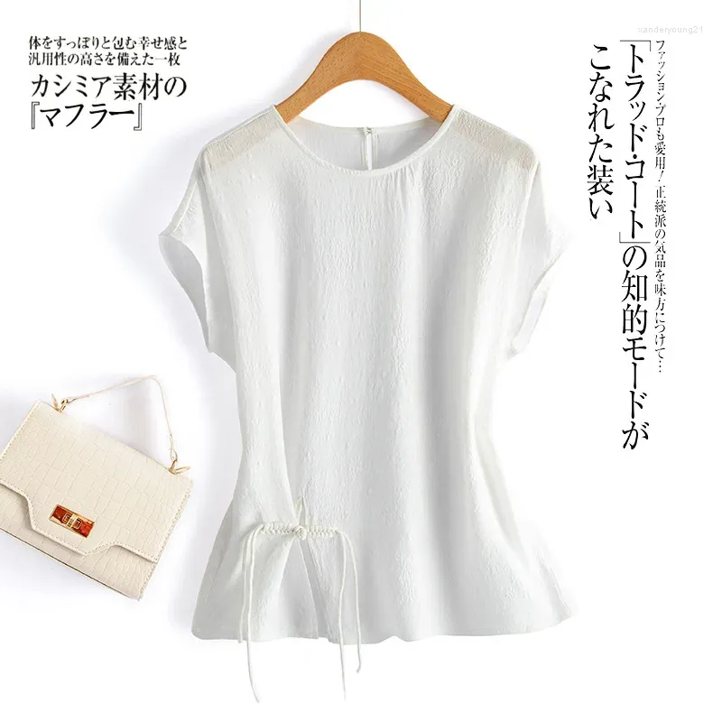 Blouses pour femmes Blouse de soie blanche chinoise pour femme lourde de boucle de vent nationale Produit de chemise sauvage D4203