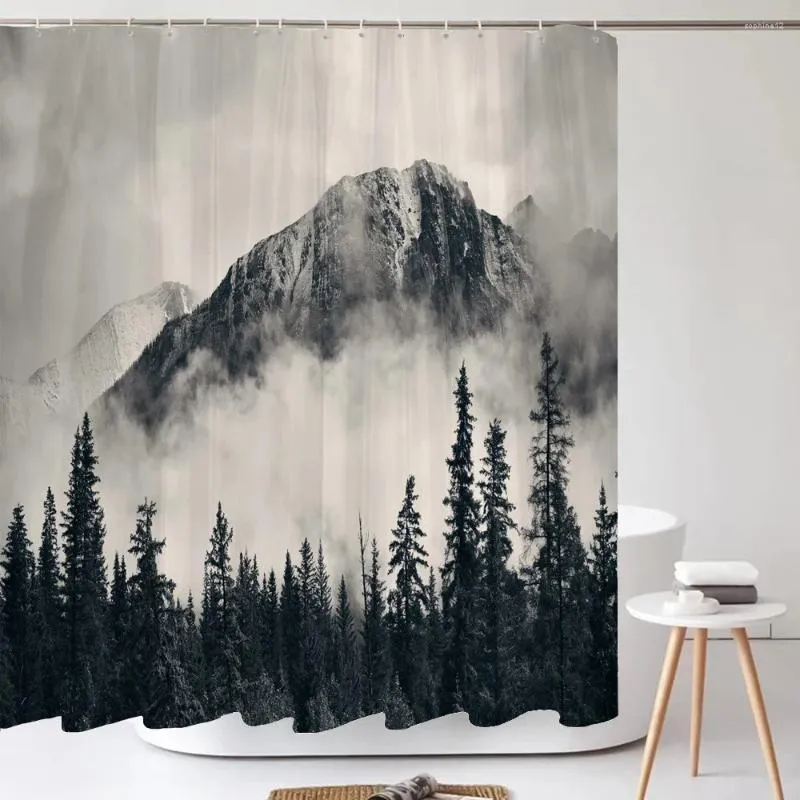 Rideaux de douche Nature Mist Forest Landscape Curtain 3D Printing Séplet de salle de bain en tissu imperméable avec 12 crochets